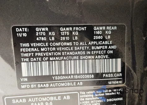 2011 Saab 9-5 Turbo4/Turbo4 Premium z USA, uszkodzony, nr VIN YS3GN4AR1B4003658